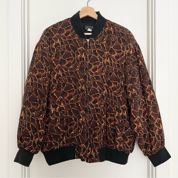 Spenser Jeremy Jackets & Blazers - Vintage Spenser Jeremy Women's Silk Bomber Jacket Sz Large Animal Print 90s Y2K